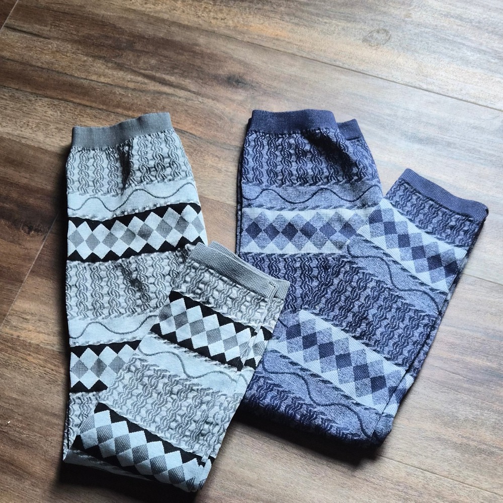 Kids Knit Patterned Leggings Set 2pk Grey Blue Argyle Geometric One Size Nordic